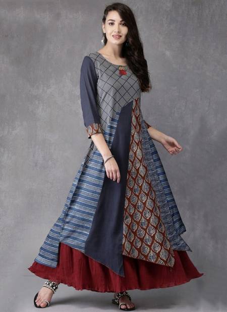 Dark Gray And Maroon PURATTI Arya Designer Fancy Heavy Festive Wear Poli Rayon Printed Stylish Gown Collection PURATTI 03